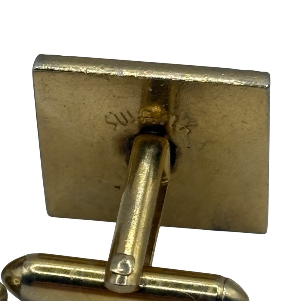 Swank Cufflinks And Tie Clip Red Accent Center Gold Tone Vintage Square Textured - Picture 7 of 13